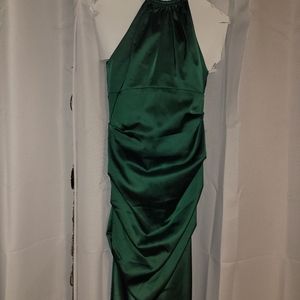 Caché Green Satiny Halter Cocktail Bodycon Dress
